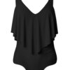 maillot de bain 1 pièce gainant  à volants, noir, amincissant