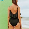 maillot de bain 1 pièce gainant  à volants, noir, amincissant