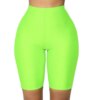 Short de yoga taille haute pour femme, vert fluo, rose, noir, brillant, slim, leggings d'entraînement, sport, gym, fitness
