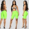 Short de yoga taille haute pour femme, vert fluo, rose, noir, brillant, slim, leggings d'entraînement, sport, gym, fitness