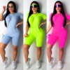 vetement yoga Ensemble de 2 pièces pour femme, fitness, survêtement de sport, néon, short en Y