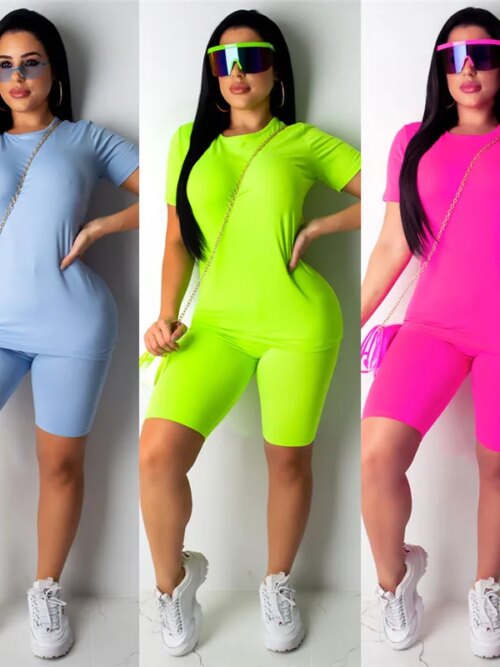 vetement yoga Ensemble de 2 pièces pour femme, fitness, survêtement de sport, néon, short en Y