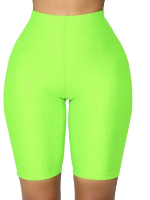 Short de fitness taille haute pour femme, leggings courts de yoga, short de sport, vert, rose, noir, brillant, fluo, maigre, entraînement, hanche