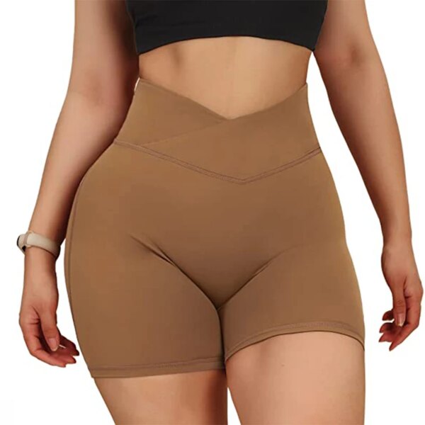Short de sport femme taille haute – sans couture, yoga fitness, avec poche croisée