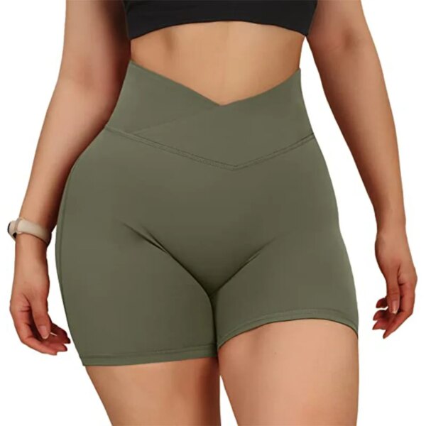 Short de sport femme taille haute – sans couture, yoga fitness, avec poche croisée