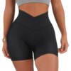 Short de sport femme taille haute – sans couture, yoga fitness, avec poche croisée
