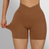 Short de sport femme taille haute – sans couture, yoga fitness, avec poche croisée