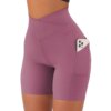 Short de sport femme taille haute – sans couture, yoga fitness, avec poche croisée