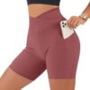 Short de sport femme taille haute – sans couture, yoga fitness, avec poche croisée
