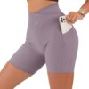 Short de sport femme taille haute – sans couture, yoga fitness, avec poche croisée