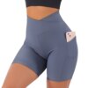 Short de sport femme taille haute – sans couture, yoga fitness, avec poche croisée