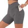 Short de sport femme taille haute – sans couture, yoga fitness, avec poche croisée