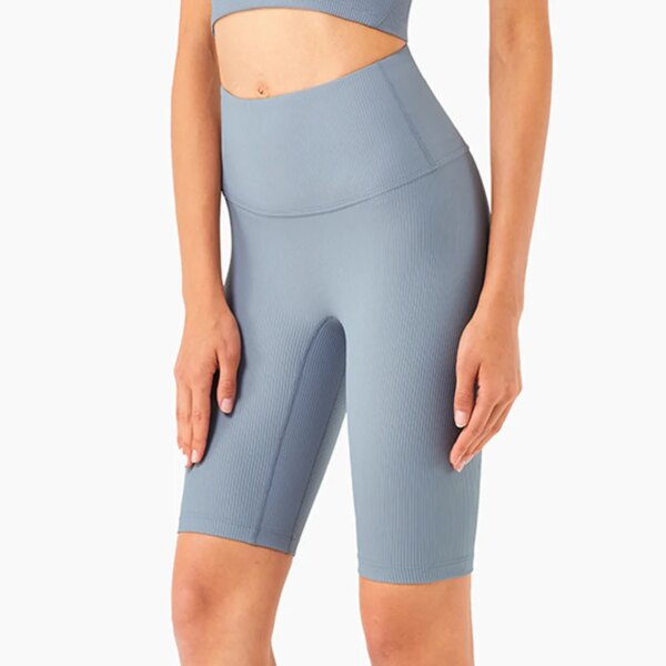 Shorts de vélo taille haute pour femmes, collants de Fitness, extensibles, doux et côtelé