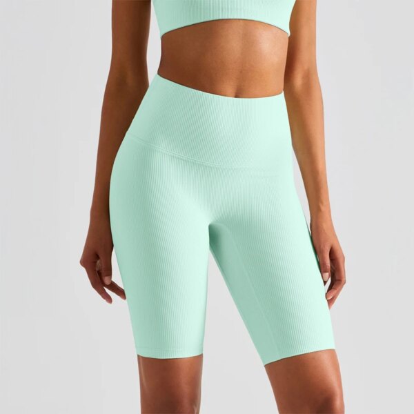 Shorts de vélo taille haute pour femmes, collants de Fitness, extensibles, doux et côtelé