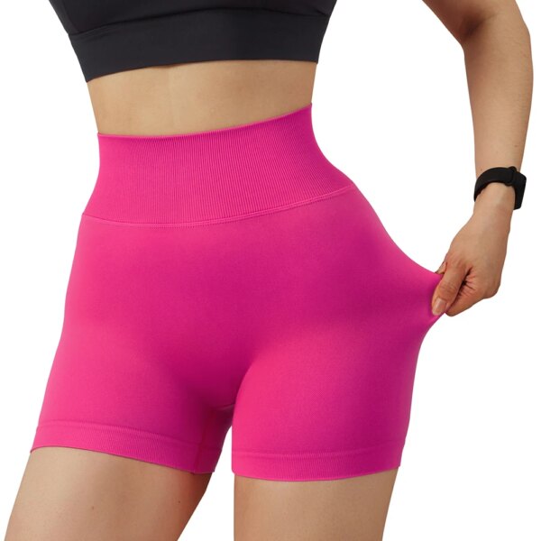 Short de sport femme taille haute – sans couture, yoga fitness, avec poche croisée