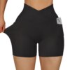 Short de sport femme taille haute – sans couture, yoga fitness, avec poche croisée