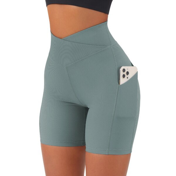 52380-441078.jpg Short de sport femme taille haute – sans couture, yoga fitness, avec poche croisée