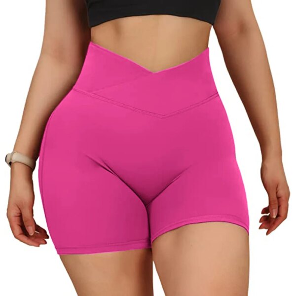 Short de sport femme taille haute – sans couture, yoga fitness, avec poche croisée