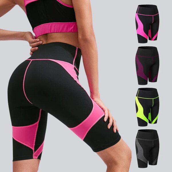 Shorts respirants de yoga pour femmes, taille haute, élastique, pour fitness, Sport, course, mode d'été, Patchwork, gym, 2023