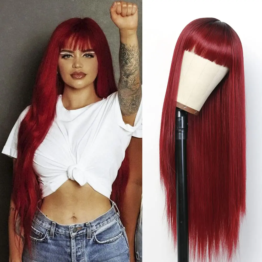 Wine red with bangs