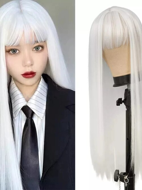 perruque synthétique Cosplay lisse et longue avec frange