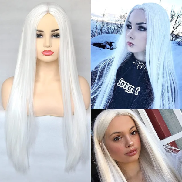 perruque synthétique Cosplay lisse et longue avec frange