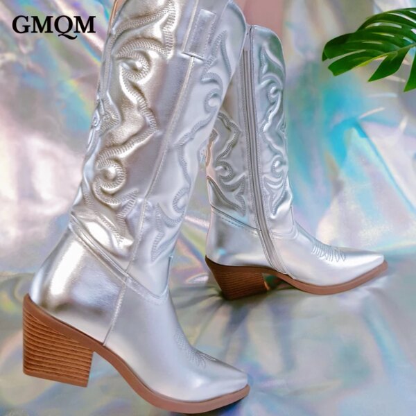 bottes femme de Cowboy Westem pour femme, mi-mollet, Sexy