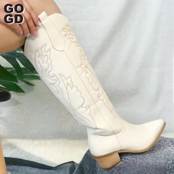 bottes femme montantes rétro pour femme, chaussures de Cowboy occidentales