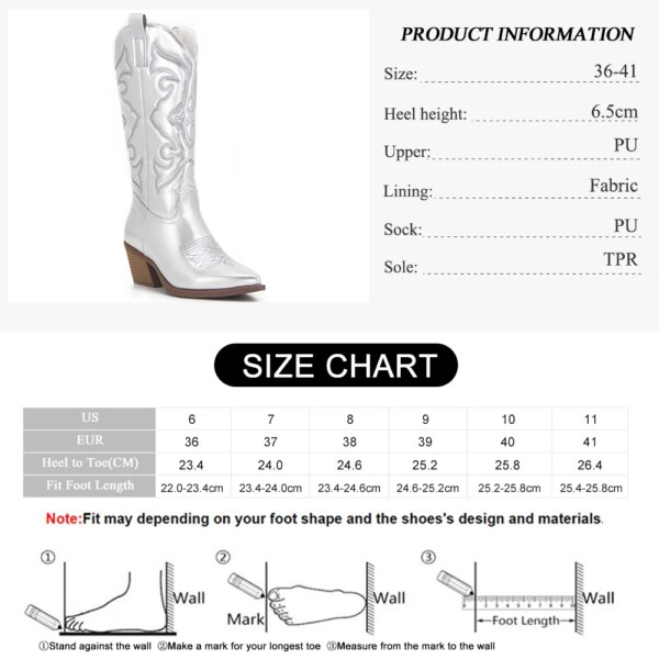 bottes femme de Cowboy Westem pour femme, mi-mollet, Sexy