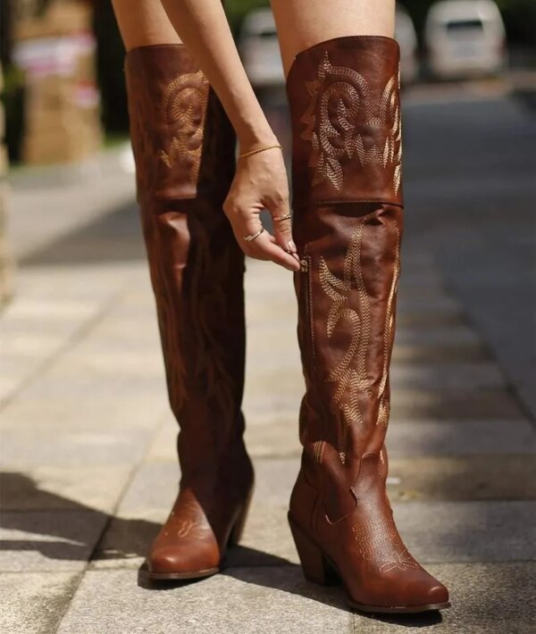 bottes femme de Cowboy pour femmes, bottes marron à la mode