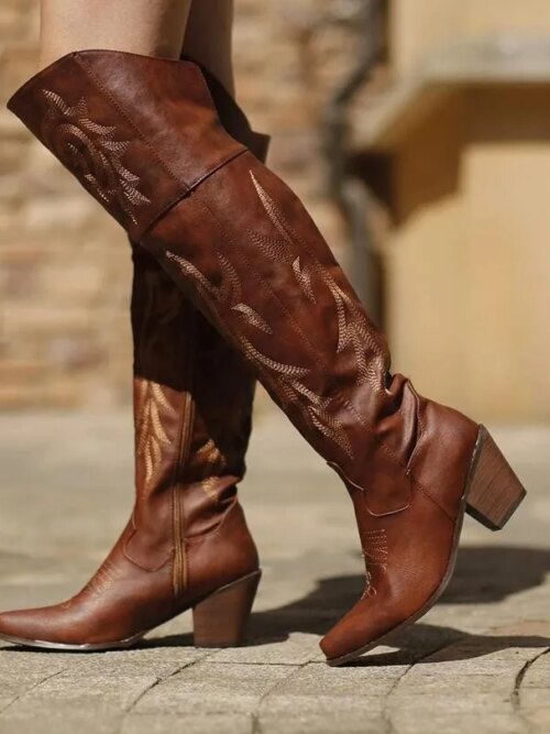 bottes femme de Cowboy pour femmes, bottes marron à la mode