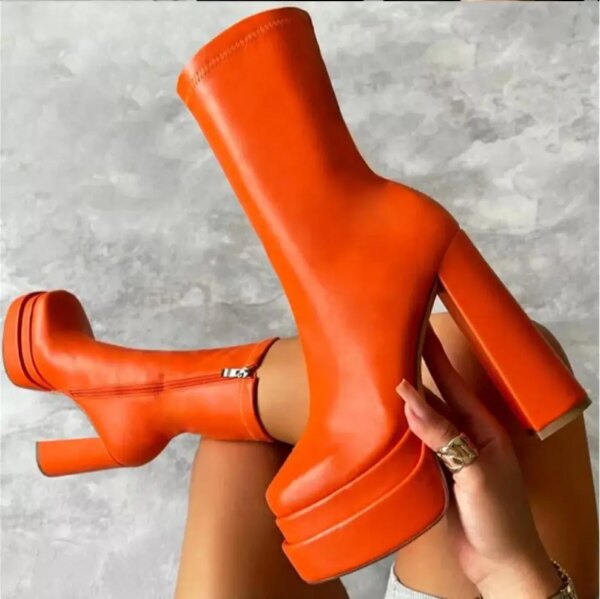 bottes femme à plateforme en cuir pour femmes, talons super hauts