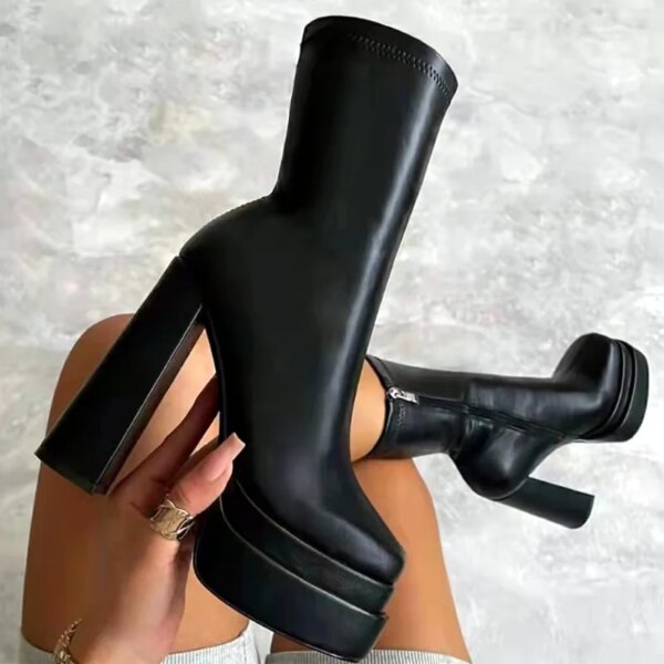 bottes femme à plateforme en cuir pour femmes, talons super hauts