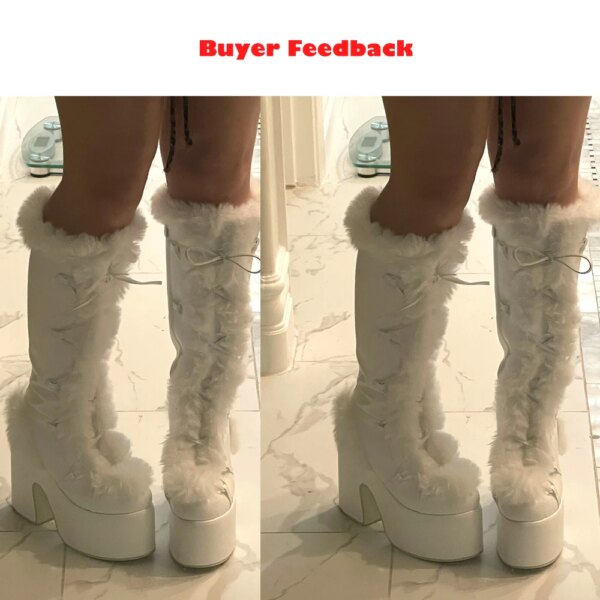 bottes femme en Fausse Fourrure pour Femme, Plateforme, Talons Hauts Épais