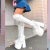 bottes femme en Fausse Fourrure pour Femme, Plateforme, Talons Hauts Épais
