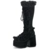 bottes femme en Fausse Fourrure pour Femme, Plateforme, Talons Hauts Épais