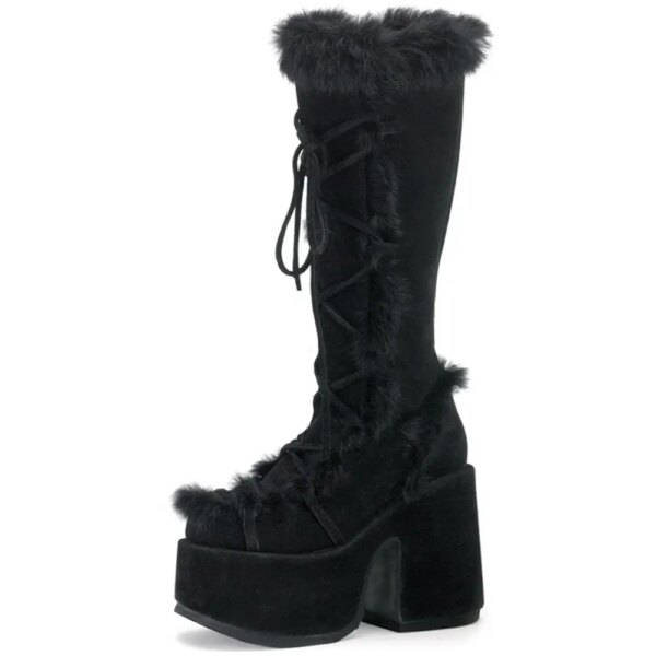 bottes femme en Fausse Fourrure pour Femme, Plateforme, Talons Hauts Épais