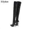 bottes femme noires Sexy au dessus du genou pour femmes, talons fins