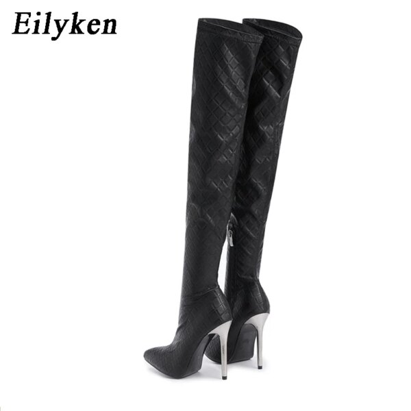 bottes femme noires Sexy au dessus du genou pour femmes, talons fins