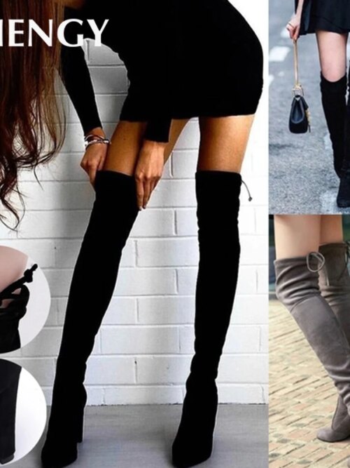 bottes femme longues en daim à lacets pour femmes, talons hauts sexy