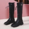 bottes femme hautes en cuir PU avec boucle pour femme, chaussures à talons bas et fermeture éclair