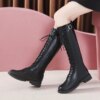 bottes femme hautes en cuir PU avec boucle pour femme, chaussures à talons bas et fermeture éclair