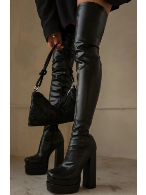 bottes femme à plateforme à talons hauts pour femmes, au-dessus du genou