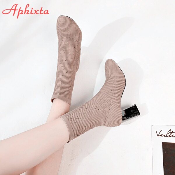 bottes femme Chaussettes à Talons Carrés de 7cm pour Femme