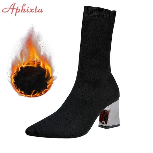 bottes femme Chaussettes à Talons Carrés de 7cm pour Femme