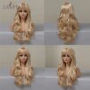 perruque femme de Cosplay synthétique ondulée Blonde cendrée avec frange naturelle