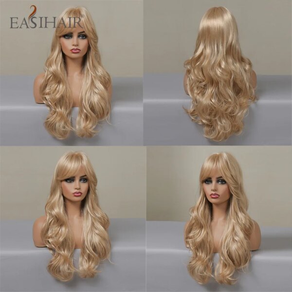 perruque femme de Cosplay synthétique ondulée Blonde cendrée avec frange naturelle