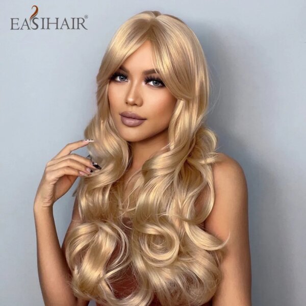perruque femme de Cosplay synthétique ondulée Blonde cendrée avec frange naturelle