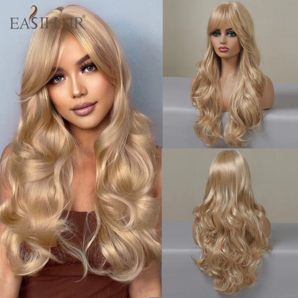 perruque femme de Cosplay synthétique ondulée Blonde cendrée avec frange naturelle
