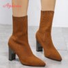bottes femme Chaussettes à Talons Carrés de 7cm pour Femme